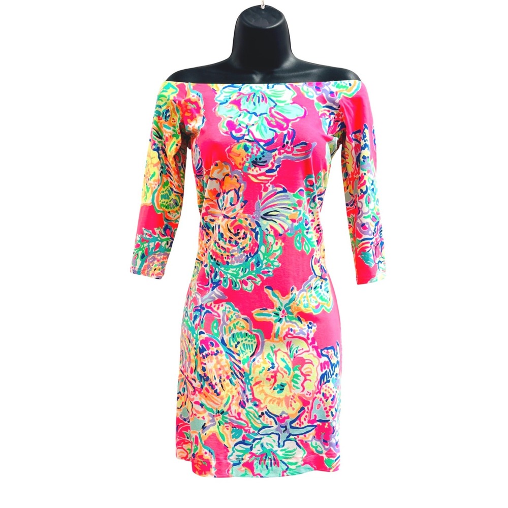 NWT Lilly Pulitzer Laurana Dress XS Coral Reef Island Seacret Off Shoulder 25507